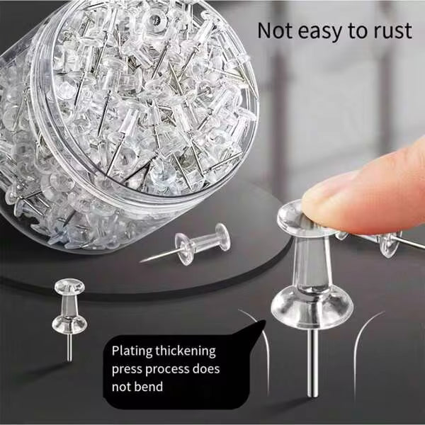 50/100/200pcs Transparent Promotion - Plastic Flat-Head Thumb Nails, Steel Tip, Suitable For Bulletin Boards, Offices, Homes, Photos, Calendars, And Map Displays