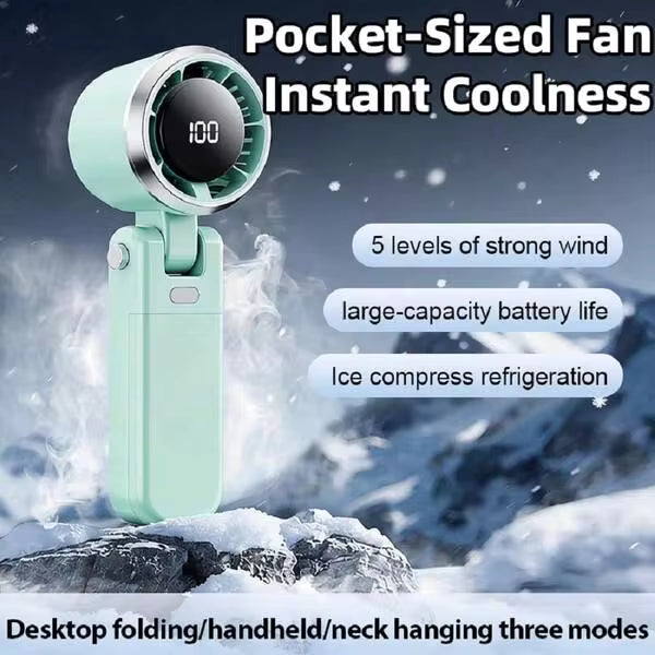 Portable Handheld Turbo Fan - 5 Gear High Speed 5000mAh Rechargeable Mini Personal Hand Fan Blow Cold Air, Battery Operated Travel Essentials, Beach Vacation, Gifts For Women, Men