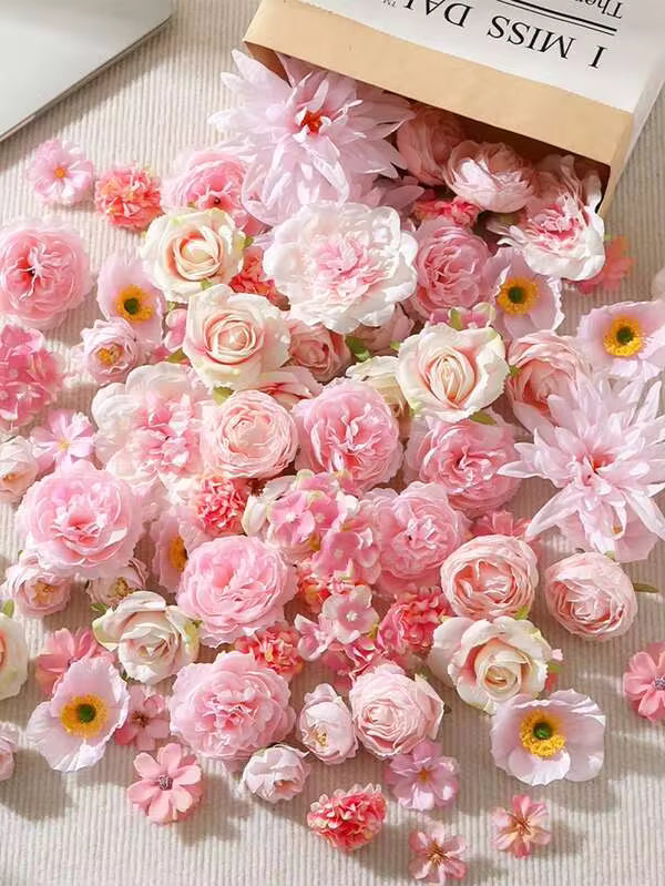 15/52pcs Pink Artificial Flowers - Faux Flowers, Suitable For DIY Wreaths, Wedding Bouquets, Party Decorations, Home Centerpieces, Mother's Day/Back To School/Valentine's Day Gifts, Year-Round Use